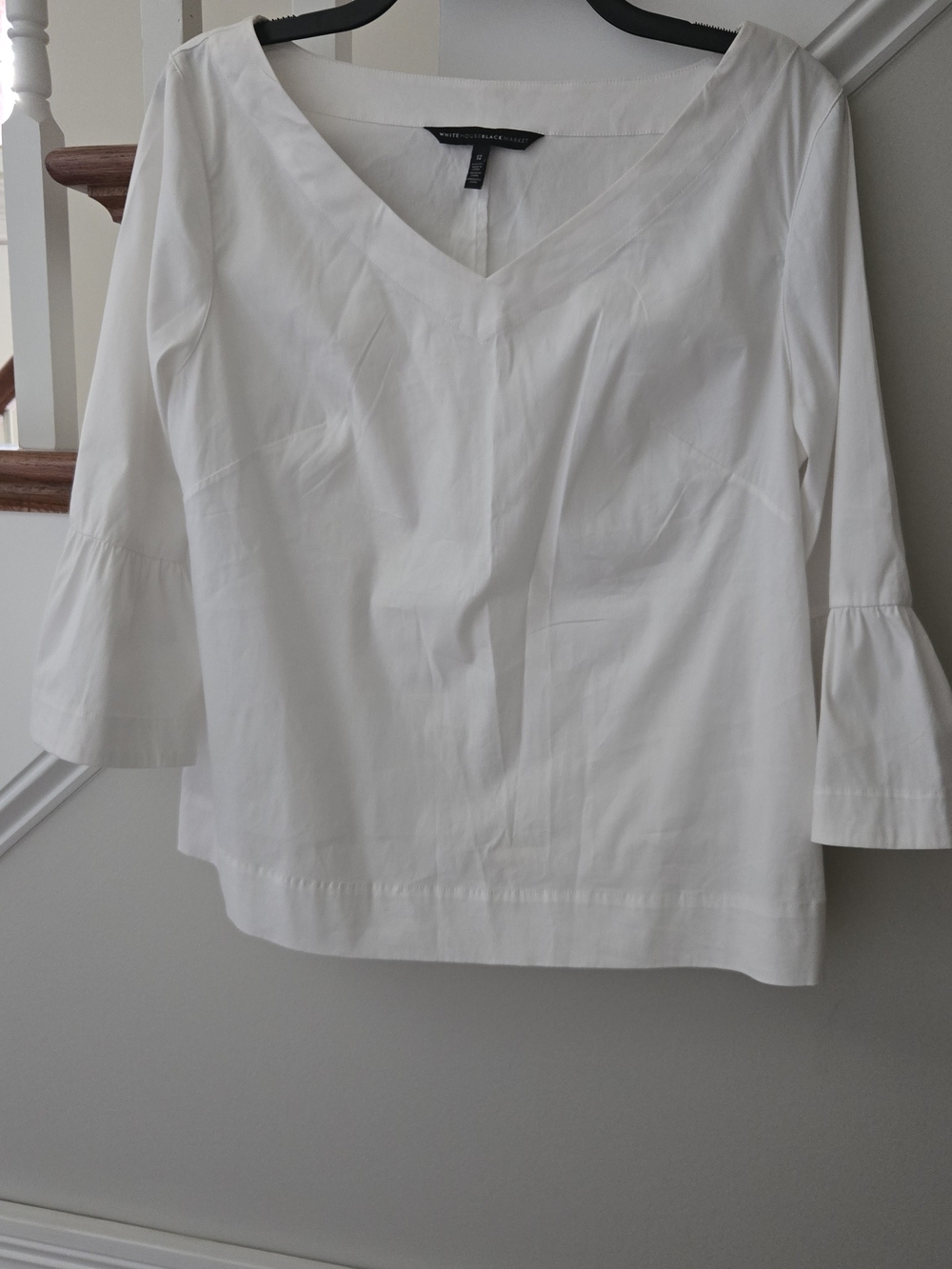 White House Black Market White V-Neck- Bell Sleeve Blouse.Size MED.